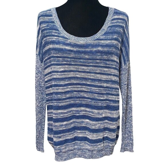 Eileen Fisher Linen Blend Sweater Blue White Stripe Small Organic Coastal - Picture 1 of 6